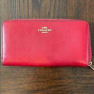 Coach Vibrant Red Leather Zip Wallet